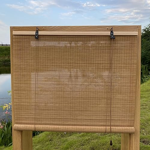 XiuXiu Bambusrollo Bambus Rollos Raffrollos Rollo aus Bambus aussenbereich sichtschutz Sonnenschutz Jalousie für Fenster und Türen,Hellbraun,B91 x H122 cm