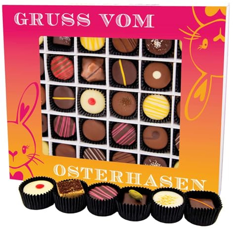 Hallingers Genuss Manufaktur Pralinen Oster-Geschenk - ohne Alkohol, handmade aus Confiserie-Edelkakao in wertiger XXL-Geschenkbox Gruß vom Osterh..., Ostern Körbchen für Frauen Männer