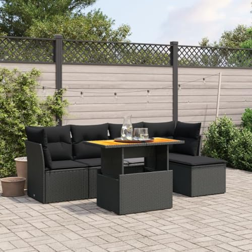 Keyroto 6-TLG. Garten-Sofagarnitur mit Kissen Schwarz Poly Rattan #7 Gartenlounge Set Balkonlounge Gartenmöbel Lounge Terrassenmöbel Set Gartengarnitur