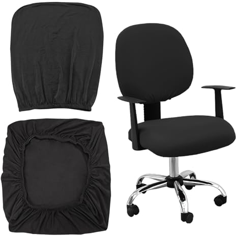 FUIPVGI Office Chair Covers Set Stretch Chair Covers, Computer Chair Seat Covers, Slipcover Desk Seat Cushion Protectors for Computer, Removable Washable Chair Seat Cushion Protectors (Black)