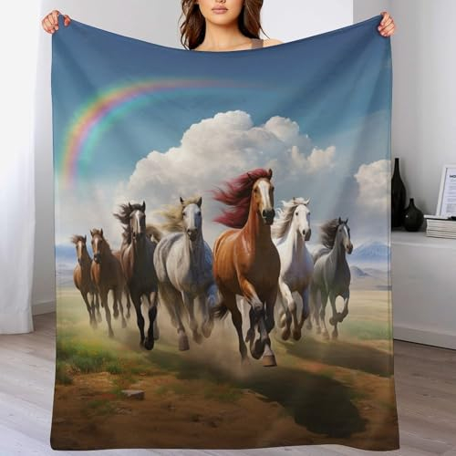 Pferd Decke,Vier Jahreszeiten Weich Wohndecke Decke Schlafdecke Sofadecke Plüschdecke Pelzdecke Printdesign Couchdecke Flannel Bett Decke（180×200cm）
