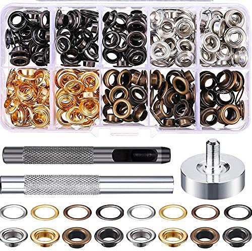 Crepundia Grommet Ösen Stück Ösen Scheiben, 200 Set 4 Farben Scrapbook Eyelelet 6mm Metallösen für DIY Nähen Auswölbungsstück Kleidungsstücke Ösen mit Fixwerkzeug