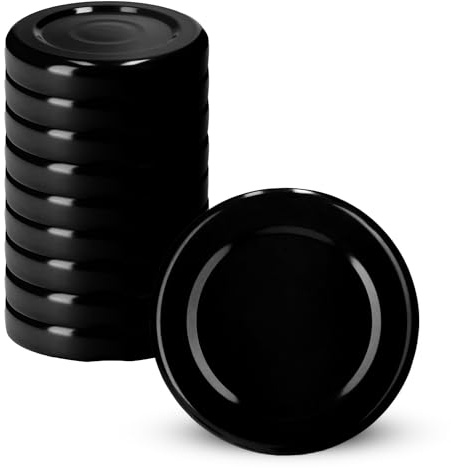KADAX Tapa de rosca para tarros, tapa de repuesto de 38 mm, tapa de metal, tapa para tarros de conservas, botellas y tarros de cristal, tarros de rosca (negro, 10 unidades)