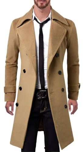 Oanviso Cappotto da Uomo Maniche Lunghe Cappotti con Tasca Cappotto Tinta Unita Calda Cappotto Invernale Uomo Casual Cappotto di Lana Elegante Outwear Jacket A Cachi M