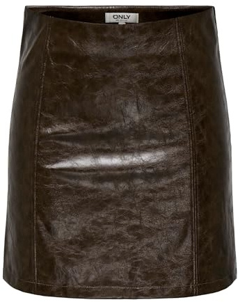 ONLY Onleverle Hw Jupe en Cuir synthétique PNT, Marron, L