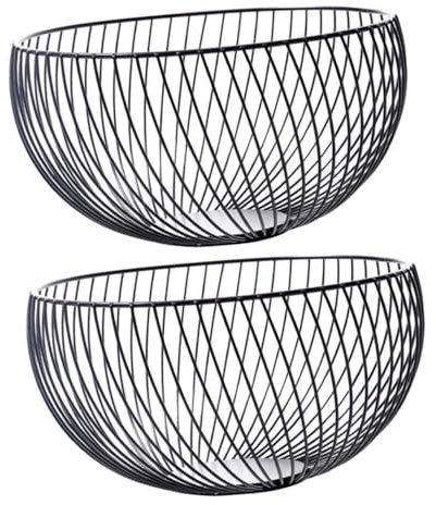 Alipis 2pezzi Cesto per Frutta in Filo Metallico Cestini per Snack e Frutta Organizer in Nero per Arredamento Moderno