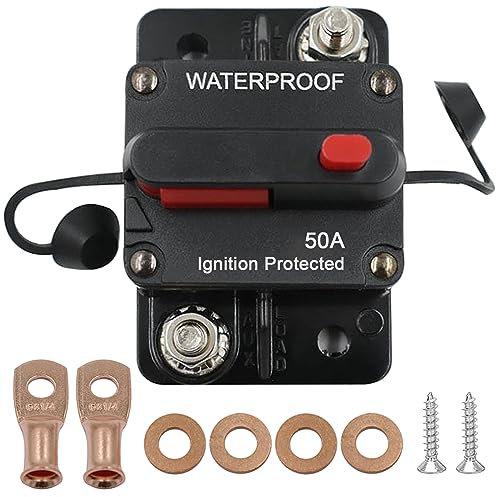 30 40 50 60 70 150 200 250 300A Schutzschalter Sicherungshalter mit Manuelles Reset für Auto Boot LKW RV Yacht Audio Leistungsschalter Wiederherstellbar 12V 24V 48V DC Sicherungsautomat (50A)