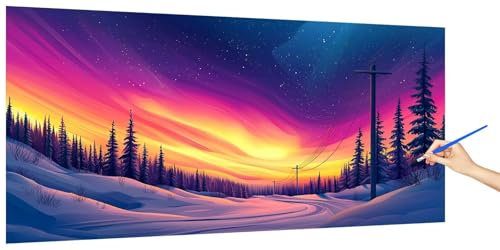 Malen Nach Zahlen Erwachsene Polarlicht, Malen Nach Zahlen LandschaftKinder Kleines Format, DIY Paint by Numbers Kreativ Set AnfäNger Inklusive Pinsel und Acrylfarben Ohne Rahmen Deko 100x50cm M-4