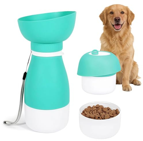 2 in 1 Dog Water Bottle with Food Container, Portable Dogs Water Dispenser, Multifunctional Pet Travel Water Dispenser Water Bottle for Walking, Travel, Camping
