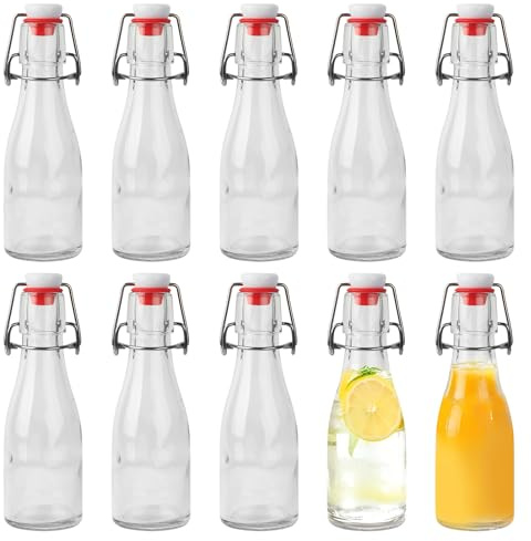 Nuangoo Lot de 10 Bouteilles en Verre 150ml avec Bouchon Mécanique, Bouteilles Vides à Remplir Fiole en verre pour Jus, Huile, Vinaigre, Liqueurs ou Bière,Eau gazeuse (150ML)