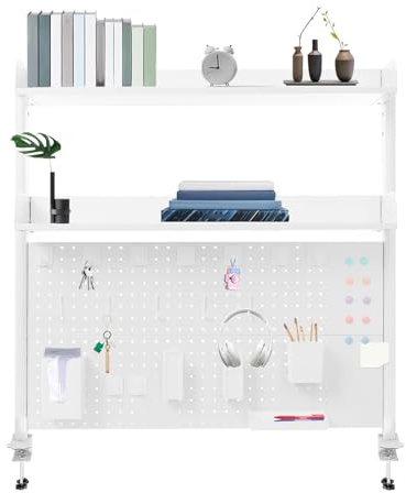 NoneDanGee Skrivbordshylla klämbar skrivbord plug-in-hylla, desk arrangör, klämhylla med 30 tillbehör, kontor dator skrivbord tillbehör arrangör 100 x 12,5 x 95 cm (vit)