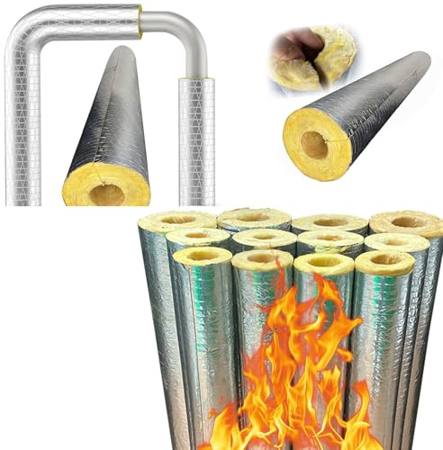 Tubo aislante de lana de vidrio, tipo autoadhesivo, manguito aislante industrial, resistente a altas temperaturas, ignífugo y aislante térmico, longitud 1 metro.(114mm,50MM)