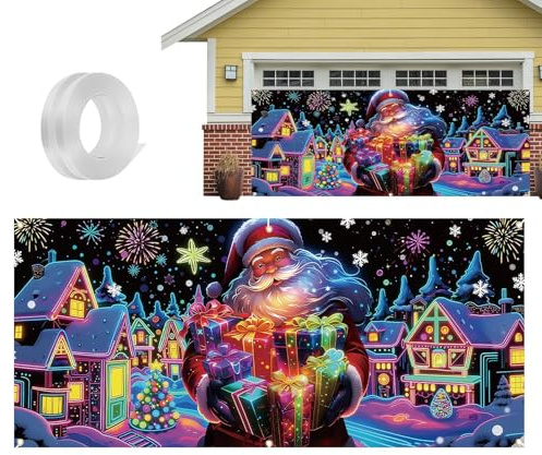 Jul Garagedörr Banner 3,96x1,83 Meter UV-fluorescerande Säsongsdekoration