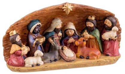 TOTventas Belén Navideño Completo en Resina – Nacimiento con Reyes Magos, Pastores y Animales | Decoración de Navidad para Hogar, Salón o Iglesia | Adorno Clásico de Pesebre