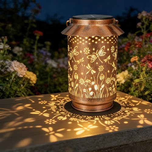 Hopexy Dragonfly Solar Lantern Outdoor Garden Ornaments Gifts for Women, Girlfriend Birthday Present, Mothers Day Gift for Mum, Outside Hanging Lights Decorations for Patio/Lawn/Yard/Path/Fence