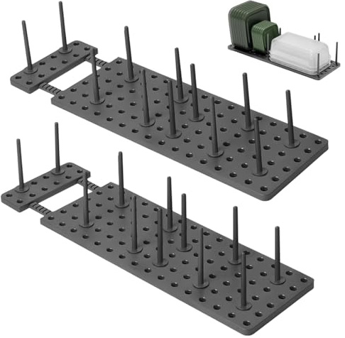 HECHKJ 2 Stück Geschirrständer, PP Topfdeckelhalter Schublade, Graues Tellerhalter Ständer, Küchenschrank Ordnungssystem, mit 24 Stützen, für Pfannen, Teller und Deckel