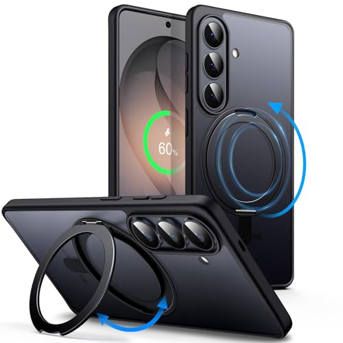 JETech 360 Grader Roterbart Ring Skal för Samsung Galaxy S26, Svart | Kompatibel med MagSafe, Matte Stötsäker Telefon Case Fodral med Stående och Ringhållare