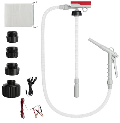 HOMFME Portable Fuel Transfer Pump with Flow Control Nozzle,14 LPM Gas Pump | 3 Power Supply Options, 130CM Hose & 4 Adapters for Gasoline Diesel Kerosene