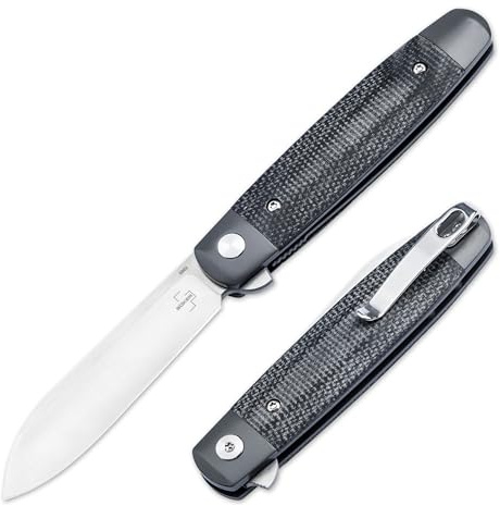 BÖKER PLUS® Club Knife EDC Taschenmesser - schlankes Gentleman Klappmesser mit Micarta Griff & Nitro-V Stahl Klinge - Einhand Flipper Messer mit Linerlock & Deep Carry Clip für Alltag & Outdoor EDC
