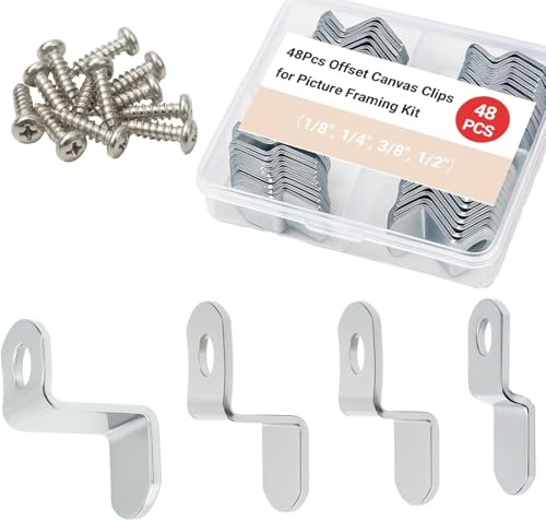 48PCS Offset Canvas Clips for Picture Framing | Variety Pack (1/8, 1/4, 3/8, 1/2) | Picture Frame Hardware, Frame Clips for Securing Art & Picture Framing Tools