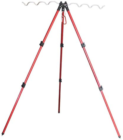 MoSundi Treppiede pieghevole per canna da pesca in alluminio, supporto retrattile con ganci e punte, supporta fino a 7 canne, design telescopico portatile per pesca all'aperto, blu 1192 cm