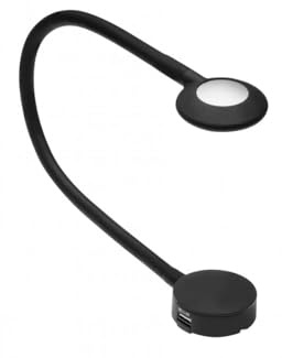 Högert Technik GTV LED Leselampe mit USB-Anschluss dimmbar 12V 2.1W 4000K neutralweiß 16 LEDs für Bettkopfteil mit 1.5m Kabel schwarz