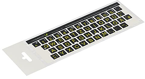 Lacerto® | 13x13mm, extra große Zeichen, deutsche Tastaturaufkleber für Sehbehinderte und Senioren, mit mattem kratzfestem Schutzlaminat, QWERTZ | Farbe: Schwarz-Gelb