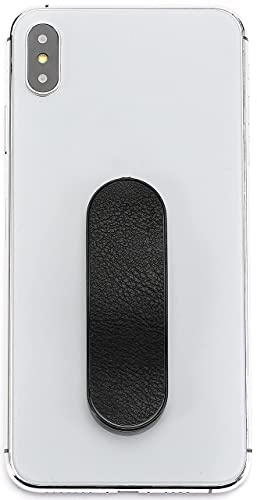 Momostick - originalet! Smartphone fingerhållare – mobiltelefon-fingerhållare, mobiltelefonhållare, ställ, handtag – mobiltelefonhållare, mobiltelefon-ring för iPhone, Samsung, Huawei (rostfritt stål – svart PU)