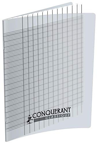 Conquérant Notizbuch, klassisch, A4, große Karos, 2,5 mm, 96 Seiten, geheftet, Einband aus Polypropylen, farblos