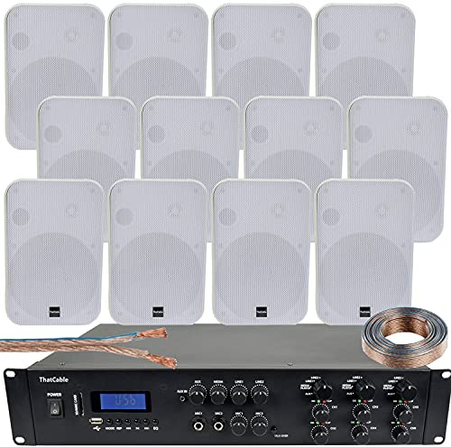 1200W Multi Zone Bluetooth Sound System | 6 Channel HiFi Matrix Amplifier Amp Kit | 12x 200W White Wall Mount Speakers | Powerful Loud Wireless Music Streaming | Bar Restaurant Pub Club Audio | Alexa