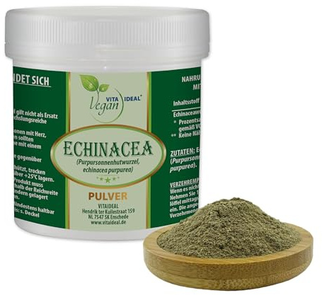 VITA IDEAL Vegan® ECHINACEA - Wurzel 100g PULVER - Purpursonnenhutwurzel getrocknet & gemahlen - Tagesportion 1200mg ECHINACEAWURZEL - natürlich, pflanzlich & ohne Zusatzstoffe, + Messlöffel.