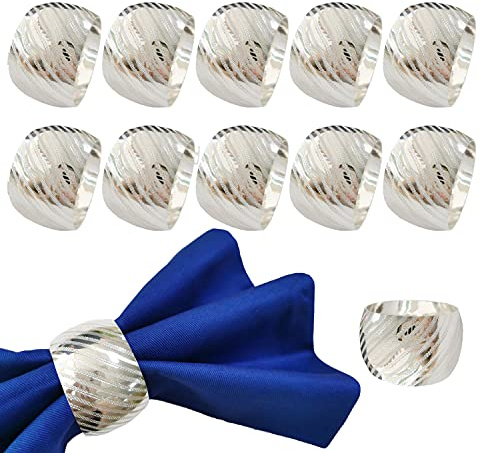 Getfitsoo Silver Napkin Rings Set of 12, Silver Napkin Holders for Thanksgiving, Weddings, Family Dinners, Outdoor Parties
