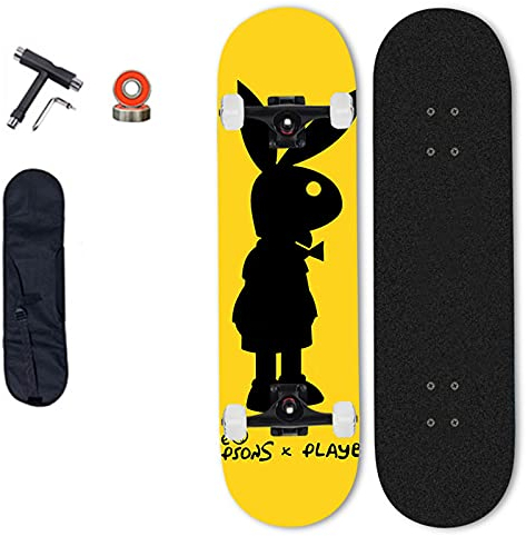 VOMI 31 x 8 Zoll Skateboard Anfänger Komplettboard, ABEC-7 Kugellager 7-lagigem Ahornholz Doppel-Kick Deck Concave Longboard mit All-in-one Skate T-Tool und Rucksack für Männer Frauen Kinder Jugend,E