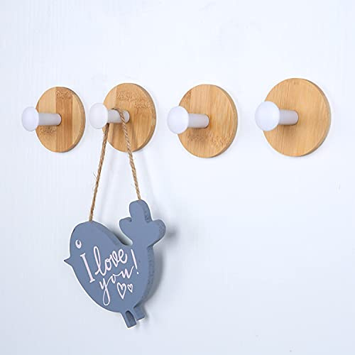 BeiLeiNiceHK Nirvazia Cute Home Selbstklebende Wandhaken, 4 Stück, dekorative kleine weiße Bambushaken für Schlüssel, Taschen, Kleidung, Dekorationen, Regenschirme, Hundeleine