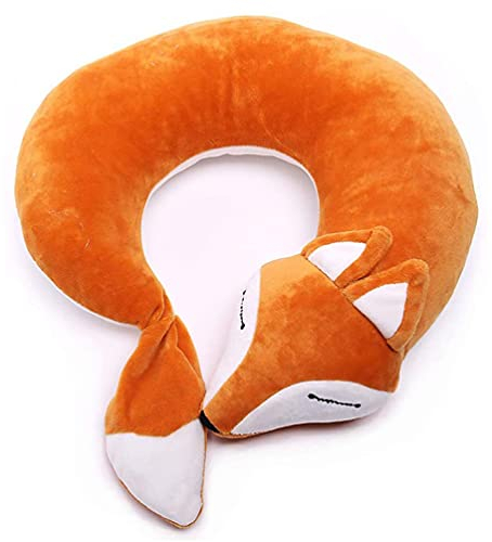 Maibar Nackenkissen Kinder Reisekissen Flugzeug Fuchs U-Förmiges Karikatur Tier Nackenhörnchen für Auto Zug (Braun