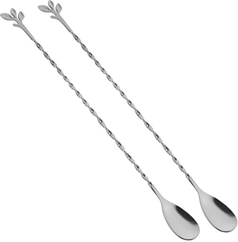 AnSaw 30,5 cm Edelstahl-Rührlöffel, 2 Stück, silberfarbene Spiralmuster, Barlöffel