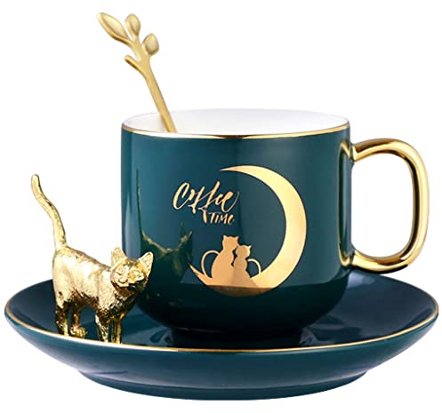 Tazzine caffè Particolari Moderne Tazzine E Piattini Espresso Piccoli, Tazza da caffè in Porcellana con Finiture Dorate, Tazza da 6,3 Once con Cucchiaio, per Gli Amanti del caffè