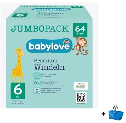 Babylove Windeln Premium Gr. 6, XXL, 15-20 kg Jumbo Pack, 64 Stück * BONUS