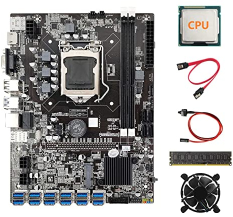 Lodokdre B75 ETH Carte mère minière 12XPCIE vers USB+CPU aléatoire + DDR3 8 Go de RAM + ventilateur de refroidissement + câble + câble Switch LGA1155 carte mère
