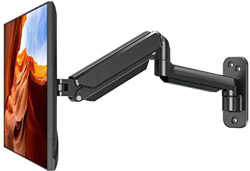ErgoFocus Monitor Wall Mount Fits 17-32 Inch Flat/Curved Computer Screens, Single Arm Holds up to 19.8lbs, Height Adjustable Gas Spring Wall Monitor Stand Tilt, VESA Mount 75x75/100x100