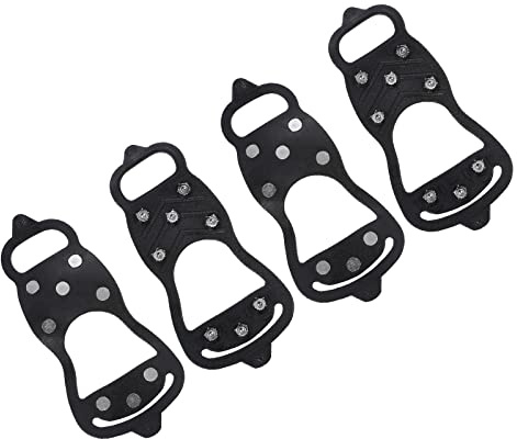 PATIKIL 9.4 Ice Cleats, 2 Pairs Snow Traction Cleat Anti Slip 8-Studs Silicone Crampons Gripper Spikes Claw for Shoes and Boots, Black
