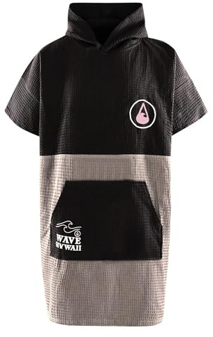 WAVE HAWAII Travel-Badeponcho Damen & Herren, Gr. S-M 151-183cm | 100% Baumwolle Surf-Poncho für Erwachsene, Frottee Handtuch, hohe Wasserabsorption, Umziehhilfe Strand Erwachsene