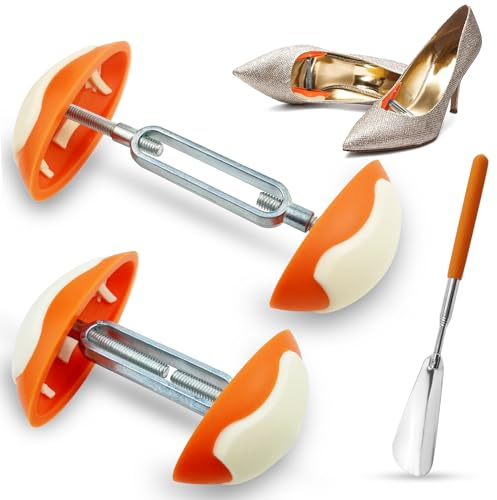 GZLCEU 1 par skospännare, justerbar skosträckare med 1 teleskopisk skosked för alla typer av skor, läderskor, stövlar, höga klackar, sportskor, apelsin, 7*4.5*2.2cm