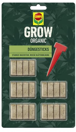COMPO GROW ORGANIC Düngesticks für Spezialkulturen - 100 Prozent natürliche Inhaltsstoffe - Langzeitwirkung Indoor & Outdoor - 20 Stk, braun