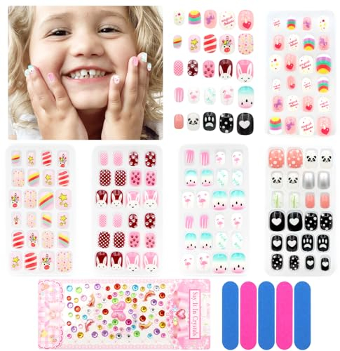 ZOCONE 120 Stück Nägel Zum Aufkleben für Kinder, Kinder drücken auf Nägel Kinder False Nail Set Künstliche Nail Tips fingernägel zum aufkleben kinder für Mädchen Kleinen Händen Damen (A)