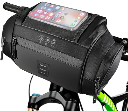 Eyein Fahrrad Lenkertasche, 4.8L Wasserfest Fahrradtasche Lenker mit Touchscreen-Handyhalter, Reflektierende Fahrradkorb vorne mit abnehmbarem Schultergurt für Rennrad MTB E-Bike Fahrten im Freien