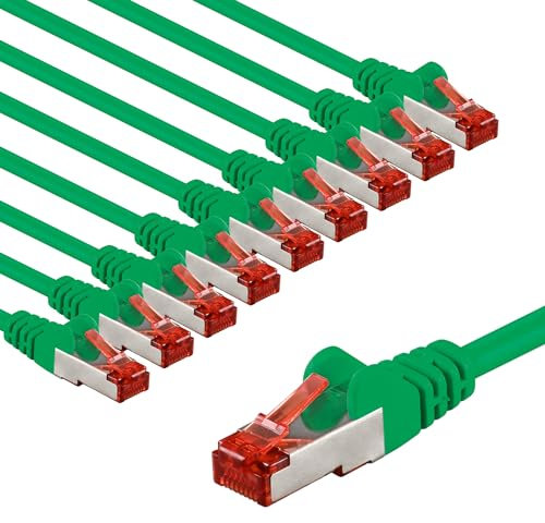 Goobay 66016 CAT6 Network Cable Set - 10 Pack Shielded S/FTP/CU Ethernet Cable, PiMF, LSZH/Cat 6 with 10 Gbits/Green / 10 x 5 m