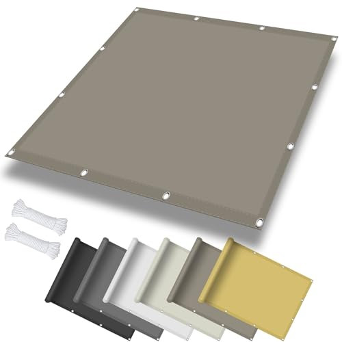 Sonnensegel Wasserdicht Rechteckig 0.4 x 4 m, Wasserdicht 98% UV Schutz Balkon Sichtschutz inkl Befestigungsseile für Garten Terrasse, Taupe