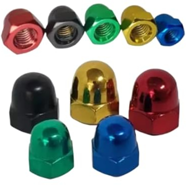 2–5 Stück Eichel-Hutmuttern M6 M8 M10 M12 aus Stahl mit bunten roten, blauen und goldenen dekorativen Hutmuttern und Kappenabdeckungen(Gloden colour,M6 5pcs)