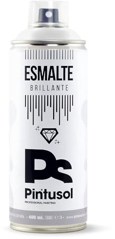PINTUSOL Esmalte Brillante Blanco en Spray RAL 9010, Acabado Brillo, Resistencia UV Alta Opacidad, Fácil Aplicación, Multisuperficie Madera Metal Plástico, Pintura Profesional Blanca Espray 400ml